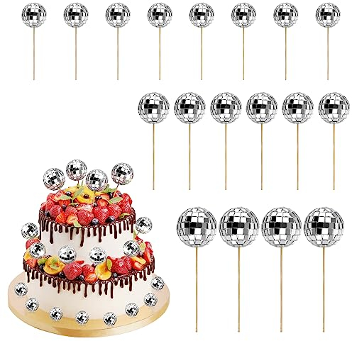Sfera Discoteca Decorativa Torte Specchio: Fowecelt 18 pezzi mini Sfere da Discoteca, Sfera a Specchio Argentata per Torte, Dessert, 1970S Palla da Discoteca, per Feste di Compleanno 70 80 90
