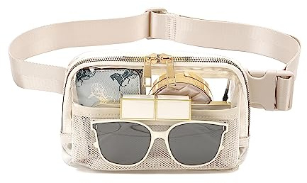 Transparente Gürteltasche, Gürteltasche, Umhängetasche, Bauchtasche für Damen, Workout, Einkaufen, Reisen, Wandern, Beige, modisch