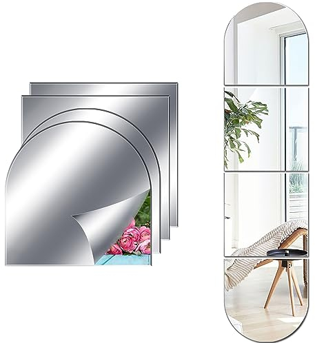 JMITHA Selbstklebende Fliesenspiegel 4 Stück 30x30cm Spiegelfliesen Selbstklebend 2mm HD DIY Acrylic Wandspiegel Klebespiegel Wanddekoration Spiegel Zum Aufkleben Klebespiegel für die Wand