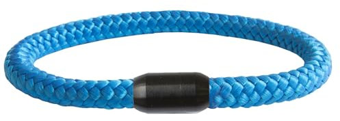 Paris Montana Paracord Armband | Schwarzer Edelstahl Magnetverschluss | geflochten aus Seemannsgarn | Segeltau | Maritim & Wasserfest | 8 mm Ø | Handgemacht | Damen und Herren | (Hellblau, 24.00)