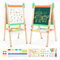 Kinder Spiel-Tafel aus Holz mit Papierrolle Doppelseitige Whiteboard und Tafel Faltbar Höhenverstellbar Kinder Staffelei mit RoboterMuster, Zahlen und Anderem Zubehör für Kinder