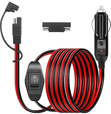 10FT/3M SAE to Cigarette Lighter Plug with Switch YACSEJAO 14AWG 12V Cigarette Lighter Male Plug to SAE Quick Release Adapter Extension Charging Cable for Camp Trailer Solar Panels Battery