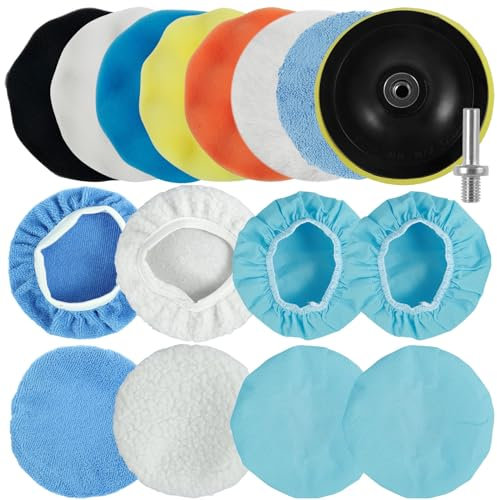 17-teiliges Auto-Polierpad-Set, Polier-Polierpads, 125 Mm, Waschbar, Wellenschwamm, Polierpads, Woll-Polierpad, Polierpad