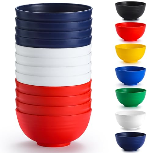 Berglander cuencos de plástico 12 piezas 750ml, cuenco de ramen reutilizable de color IT, cuencos de sopa, cuenco de cereales para adultos, niños, hogar, restaurante, jardín, picnic, camping