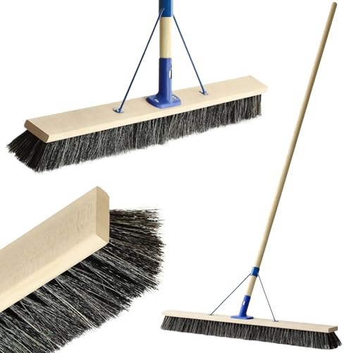 KADAX Scopa da strada con manico lungo in legno, ampia scopa in legno, robusta spazzola industriale, spazzola per raschietto, scopa per cortile (100 cm)