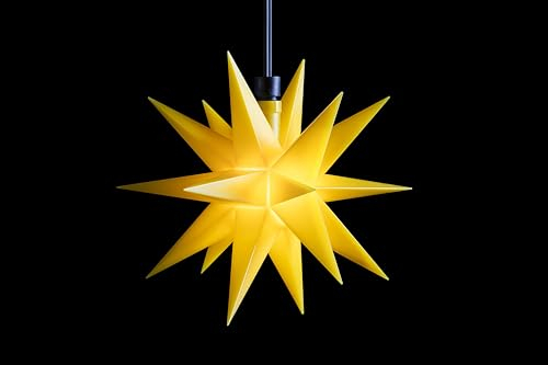 Sterntaler Dekostern | Weihnachtsstern Kunststoff | 18-Zacker | mit Timer | Gelb | 16cm | Außen | LED | Batterie