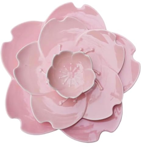 fiskenet Platos llanos de cerámica 3pcs Flor Rosa Blanco Floral Plato Vajilla Platos De Cerámica Plato de Porcelana Gres (rosa 3pcs)