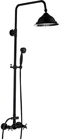 LANNADD Mitigeur de douche, Robinet Thermostatique, Système de douche à effet pluie, en acier inoxydable vieilli, style rétro, hauteur réglable 90 à 118 cm, noir
