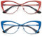 KoKoBin Katzenaugen Lesebrille - 2 Pack Metallrahmen und Federscharnierbrillen mit Anti-Blaulicht, Lesebrillen für Männer und Frauen (2 Pack (blau-rot), 2.5, Dioptrien)