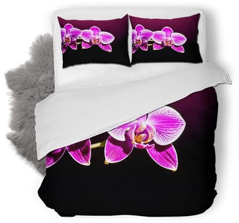 Orchidee Bettwäsche 240x220 cm Weiche Mikrofaser Schick Bettwäsche-Set mit Reißverschluss 3 Teilig Bettbezug mit 2 Kissenbezug 80x80 cm