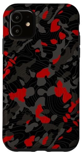iPhone 11 Black Red Diagonal Camo with Contour Lines Case
