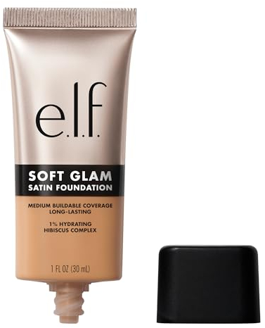 e.l.f. Soft Glam Satin Foundation, Mittlere Deckkraft, Langanhaltend & Aufbaubar, Für ein Glattes, Satinartiges Finish, Vegan & Tierversuchsfrei, 33 Medium Warm