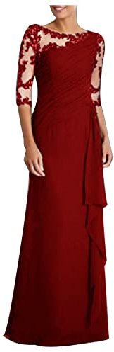 SYDUZAX Robe De Soirée Chic et Glamour Femme en Dentelle Robe de Cocktail pour Mariage Invité Robe Longue Femme Chic Et Elegant Sexy Noire Dentelle Robe Manches 3/4 Robe Bal De Promo Slim Fit
