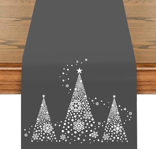 khevga Camino de mesa de Navidad con árbol de Navidad en oro, 140 x 40 cm (gris)