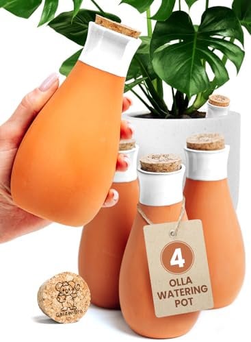 4 Pcs Ollas Terracotta Watering Pots Large - 14 Oz Self Watering Planter Insert Olla Watering System for 1-Week Easy to Refill - Clay Plant Watering Globes for Outdoor & Indoor Plants [4, White]