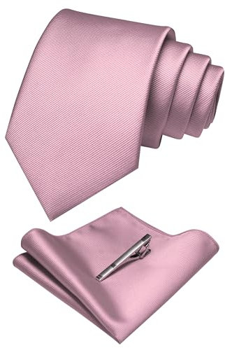 JEMYGINS Cravates de mariage et mouchoir de poche pour homme - Couleur unie - Différentes couleurs, Or rose foncé/rose cerisier, M