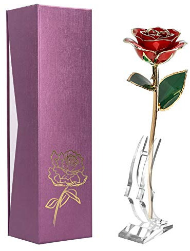24k Gold Dipped Rose, Red Valentines Day Gold Rose for Her Hand Dipped with Base 24K Golden Rose Flower for Anniversary, Birthday, Mothers Day