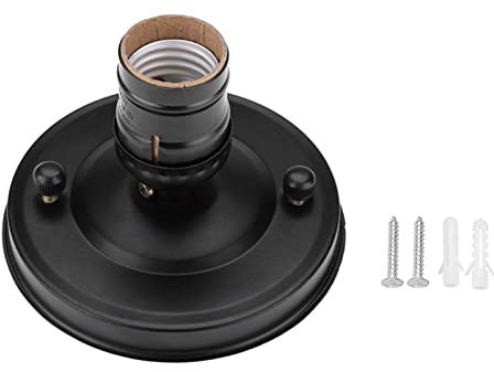 E26/E27 Vintage Support de Plafond Industriel Fer Suspension Ampoule Lampe Vis Base Applique Murale Base pour Maison Hôtel (Noir)