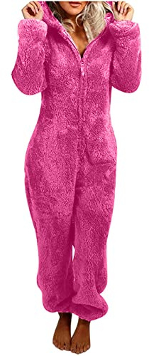 Fluffy Onesie for Women Clearance,Ladies Fleece Pyjamas Hooded Onesie Plush One-Piece Halloween Cosplay Costume for Adults Teens Teddy Winter Warm Hooded Flannel Jumpsuit