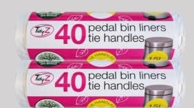 80 Pedal Bin Liners Bags (Pack of 40 x2) 15 Litres per bag, Complete with Tie Handles, Scented Strong Bin Bags Yellow/White