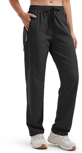 Libin Damen Wanderhose Cargohose Leichter Outdoorhose Trekkinghose Wasserabweisend Schnelltrocken Safari Arbeitshose Freizeithose Hose, Schwarz M