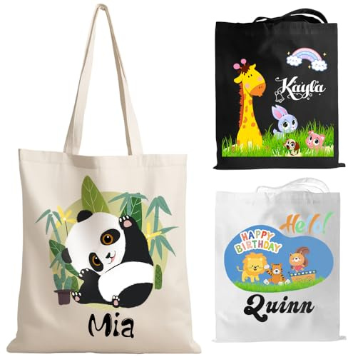 YINYIFANS Bolsos de lona Personalizados Con el Nombre Del Niño,Panda,Preescolar,Jardín de Infancia,Cumpleaños Del Alumno,Navidad Bolsas de Tela Personalizadas(Estilo E)