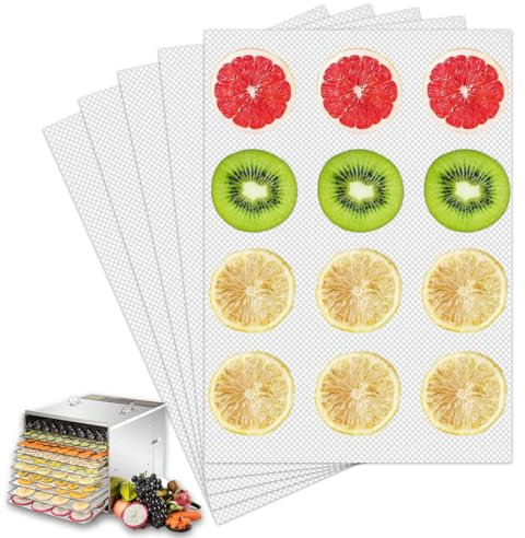 GXGM 5 Stück Dörrfolie Für Dörrautomat Kompatibel Mit Wmf Küchenminis, Dörrgerät Antihaft Silikon Dehydrator Blätter Für Obsttrockner, Dörrfolie Für Wmf Dörrautomat(26 * 17Cm)