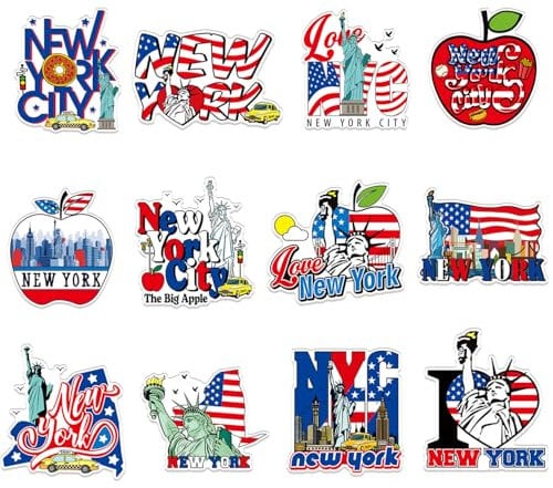 New York Fridge Magnets Souvenirs - Luvart 12 Pcs NYC Magnet for Fridge USA Flag Statue of Liberty Refrigerator Magnetic Stickers for Home Office Kitchen Locker Traveler Tourist Holiday Souvenir Gift