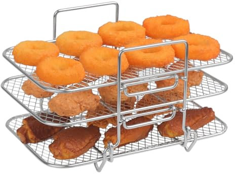 SHUOMAO Air Fryer Rack for Ninja, 3 Layers 304 Stainless Steel Grill Cooking Rack,Air Fryer Accessories for Ninja Foodi AF300UK,AF400UK,Salter/Instant/Tower/EMtronics Dual Zone Air Fryer