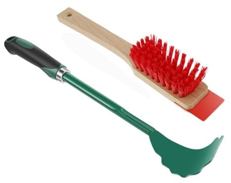 Pesfehhy Mower Deck Scraper with Ergonomic Long Handle Lawn Mower Deck Cleaner Tool with Stiff Bristle Brush, Lawn Mower