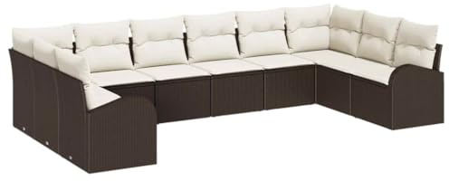 vidaXL Garten-Sofa-Set 10 pcs Braun Poly Rattan, Garten und Terrasse, modernes Outdoor-Möbel Set, rechteckige Lounge, Sitzgelegenheiten für Patio, Gartensofa