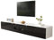Meuble TV Mural Suspendu Design Moderne avec éclairage LED contrôlé par Application, Portes Push-to-Open, Finition Brillante Mate, Rangement intégré, charnières avec amortisseurs (Noir+Blanc)