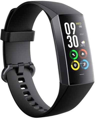 Fitnessuhr Damen Herren AMOLED-Display Fitness Tracker mit Benachrichtigung Schrittzähler Uhr Smartwatch Damen mit Herzfrequenz-/Blutdruckmessung Schlafmonitor Sportmonitor für Android iOS,Schwarz
