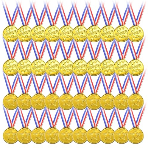 Duoleimi Medaille für Kinder, 40 Stück Goldmedaillen für Sieger, personalisierte Medaille aus Kunststoff mit Kette, Auszeichnung für Kinder für Wettkämpfe, Sporttage oder Schulveranstaltungen