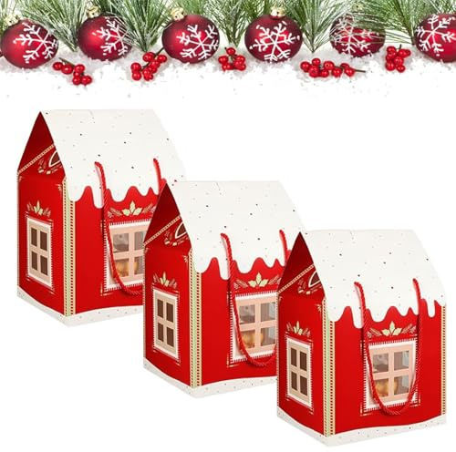 Weihnachtswunderland-Container Geschenkkartons, 3D-Popup-Weihnachts-Haus-Leckereientüten mit Griff, Papier-Süßigkeiten- und Keksboxen for Feiertagsfeste, Mitgebseltüten & Festliche Dekorationen