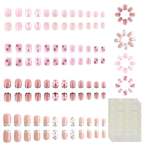 96 Pcs False Nails, Waterproof Durable Press on Nails for Girls, Pre-glue Full Cover Short False Nails, Stick on Nails for Girls Nails Art Decoration