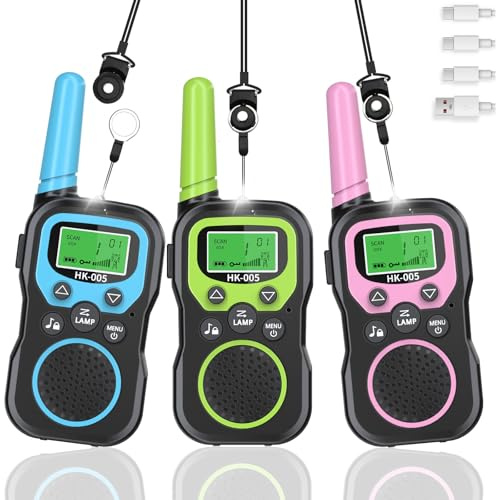 3er-Set Kinder Walkie-Talkies, aufladbar, 8 Kanäle, 48h Akkulaufzeit, 3km Reichweite, Kinder ab 3 Jahren Jungen & Mädchen - Perfekt für Camping, Spielplatz & Spiele