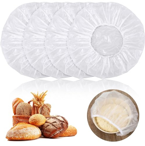4 Pcs Bread Proofing Cover, Reusable Bowl Covers for Sourdough Baking, 12 Elastic EVA Sourdough Bread Cover Compatible with Round/Oval Banneton Baskets Food Covers Storage Containers