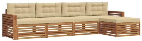 vidaXL Outdoor-Sofagarnitur mit Kissen 5 pcs Natur und Beige, Gartenlounge, Moderne Outdoor-Sofa, gemütliche Sitzgruppe, langlebige Terrasse für entspannte Stunden