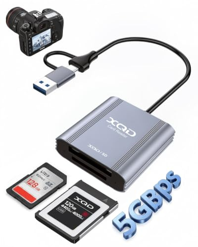 4 in 1 XQD SD Kartenleser mit USB-A und Typ-C Anschluss USB 3.0 Dual-Slot | für Sony G/M Serie und Lexar USB-Mark Karten 5Gbps, schnellen Datenimport RAW Fotos, für Winndows, macOS, Linux, Aluminium