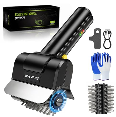 Spazzola Elettrica Barbecue con Batteria, 1100 U/min e Testina Extra | Pulitore barbecue elettrico senza fili con batteria 2000mAh, 1100 giri/min, testina inox e blocco sicurezza
