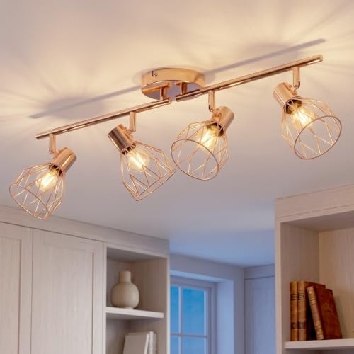 ANWIO Ceiling Light,4 Way Rose Golden Kitchen Lights Ceiling,Ceiling Spotlights,Bedroom Lights Ceiling,Wall Lamp,Light Fittings Ceilings for Kitchen Living Room(E14 Base,NO Bulbs)