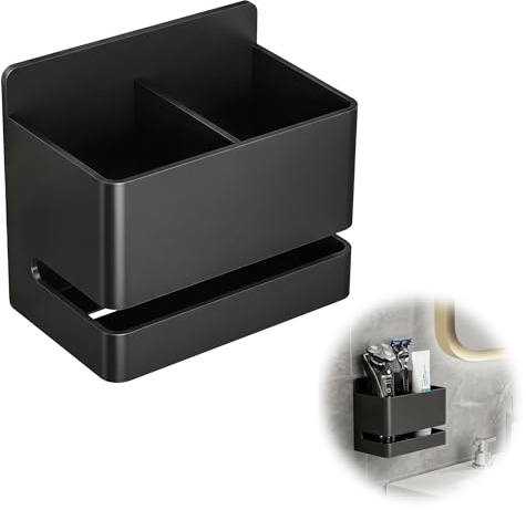 Zahnbürstenhalter, Halter Elektrische Zahnbürste(Schwarz, 2 Steckplätze) | Aluminium Zahnbürstenhalter Wand mit Aufbewahrungsbox und Ablauf Ohne Bohren Toothbrush Holder