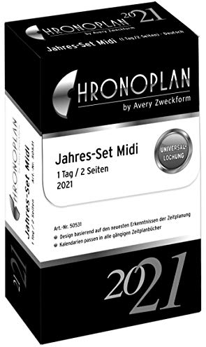 Chronoplan 50531 Kalendereinlage 2021, Jahres-Set Midi mit Tagesplänen (96x172mm), Ersatzkalendarium, ideal für professionelle Tagesplanung inkl. Notizen, Universallochung (1 Tag auf 2 Seiten), weiß