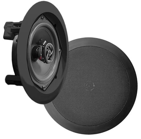 Pyle In-Wall In-Ceiling Dual 16.5 cm 2-Way Speaker System, Flush Mount Design, Black Pair, Wide Range Audio, Home and Ceiling Wall Speakers, Center Channel, Bluetooth Ceiling