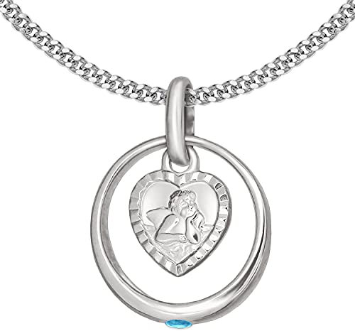 CLEVER SCHMUCK-Set Silberner Taufring mit Zirkonia Hellblau und Engel herzförmig mit Kette Venezia 36 cm Sterling Silber 925 zur Jungentaufe