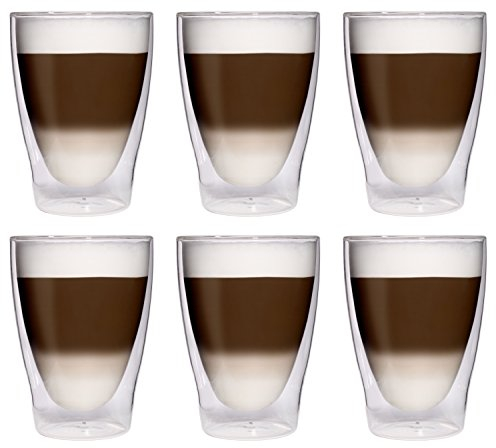 Filosa® Latte Macchiato Gläser doppelwandig (6x 280ml), Espresso Gläser, Teegläser, Cappuccino Gläser, Thermogläser doppelwandig Latte Gläser, Doppelwandige Gläser Latte Macchiato, Kaffeegläser