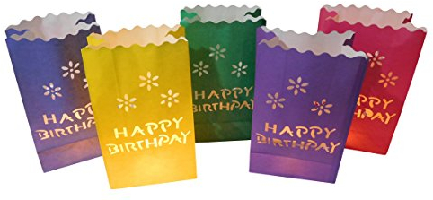 10 Stück Papier Lichttüten Lichtertüten Geburtstag Happy Birthday für Teelichter Kerzen Laternen bunt Kerzenhalter Deko Tischdeko Kerzentüten