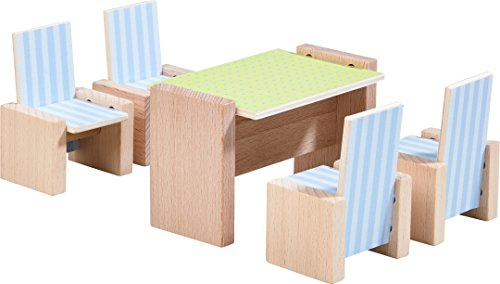 HABA 303839 - Little Friends – Puppenhaus-Möbel Esszimmer, Mit Tisch und 4 Stühlen, Passend für alle Little Friends-Puppenhäuser