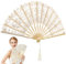BESTOYARD Lace Folding Fans Cotton Hand Fan Bamboo Fan Lace Foldable Fan Gift for Women Ladies (Beige)